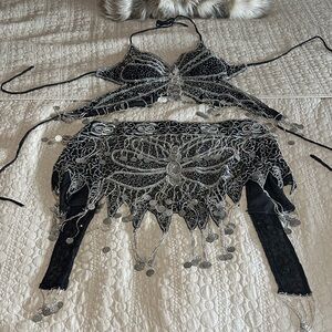 Black & Silver Beaded Belly Dance Set – Size Small